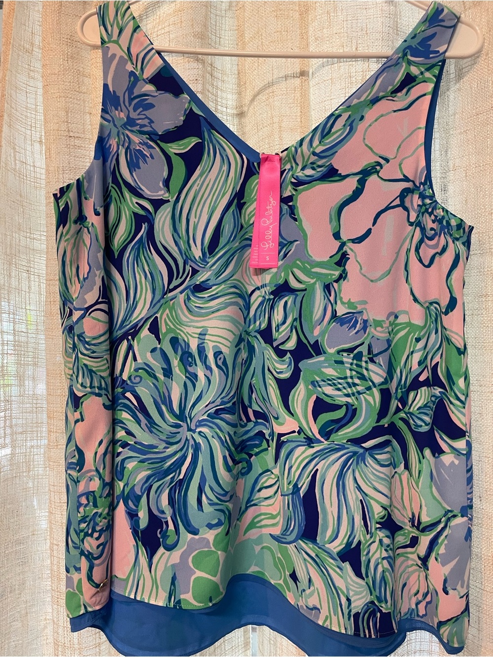 Lilly Pulitzer Pink Navy Green Floral Reversible V-Neck Sleeveless Shell